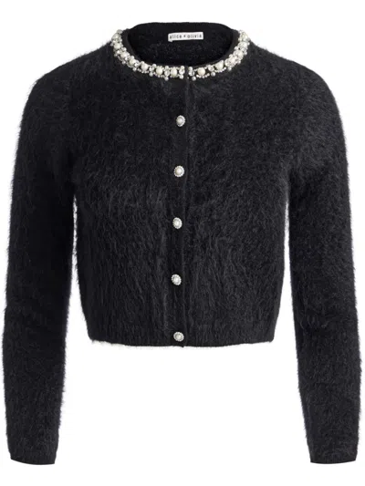 Alice And Olivia Dollie Long Sleeve Embellished Cardigan In Black