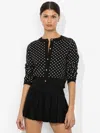 Alice And Olivia Dollie Cardigan In Black/off White Polka Dot