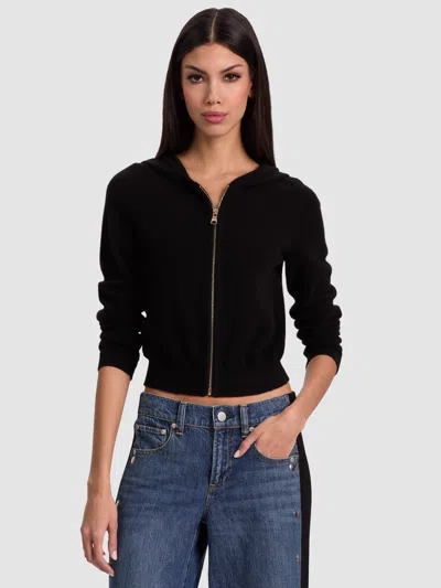 Alice And Olivia Dollie Cardigan Zip Hoodie In Black