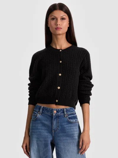 Alice And Olivia Dollie Cashmere Cableknit Cardigan In Black