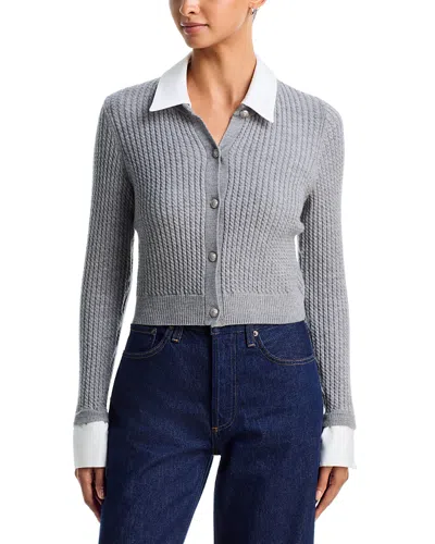 Alice And Olivia Dollie Collared Cashmere & Nylon Cardigan Sweater In Gray