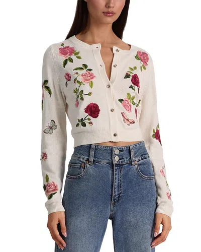 Alice And Olivia Dollie Crewneck Cardigan Sweater In Neutral