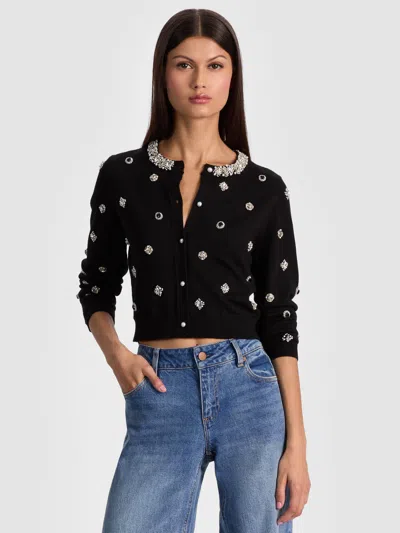Alice And Olivia Dollie Embellished Cardigan In Black