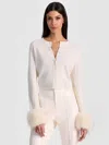 Alice And Olivia Dollie Faux Fur Cuff Cardigan In White