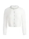 Alice And Olivia Dollie Long Sleeve Embellished Cardigan In Ecru