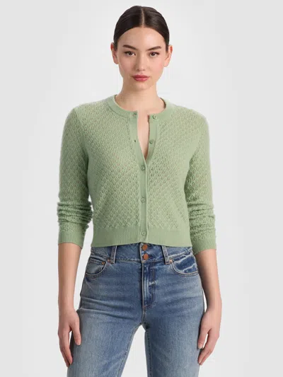 Alice And Olivia Dollie Pointelle Cardigan In Green