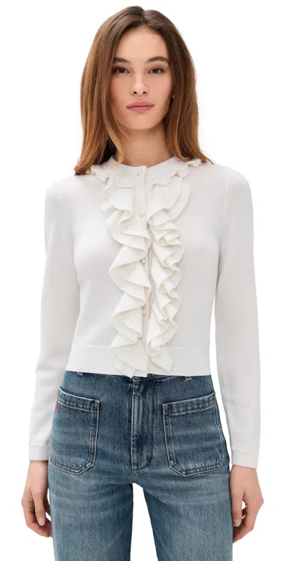 Alice And Olivia Dollie Ruffle Trim Cardigan Soft White