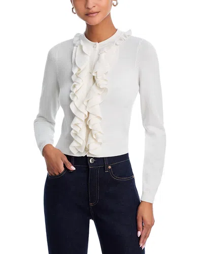 Alice And Olivia Dollie Ruffle Trim Cardigan In White