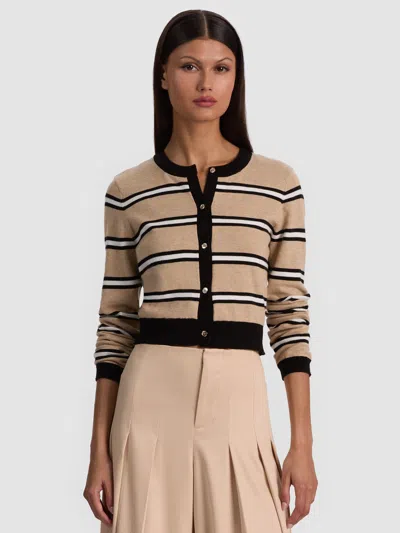 Alice And Olivia Dollie Striped Cardigan In Brown