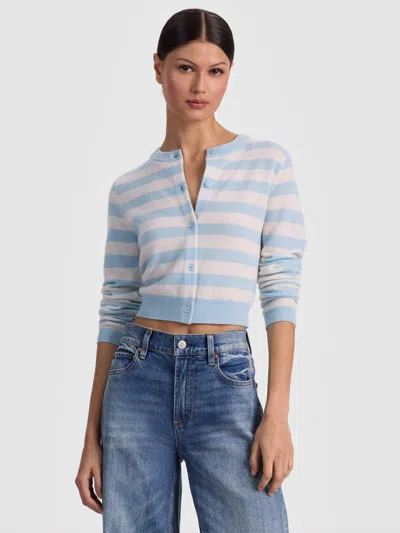Alice And Olivia Dollie Striped Cashmere Cardigan In Blue