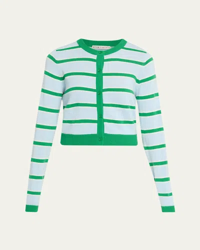 Alice And Olivia Dollie Striped Cashmere Cardigan In Green