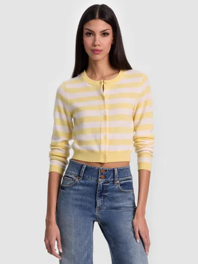 Alice And Olivia Dollie Striped Cashmere Cardigan In Yellow