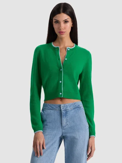 Alice And Olivia Dollie Two Tone Cashmere Cardigan In Green