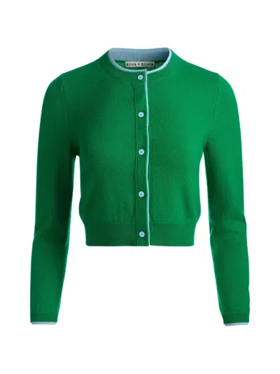 Alice And Olivia Dollie Two-tone Cardigan In Green