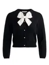 Alice And Olivia Dollie Wool Cardigan W/bow, Black/soft White In Brown
