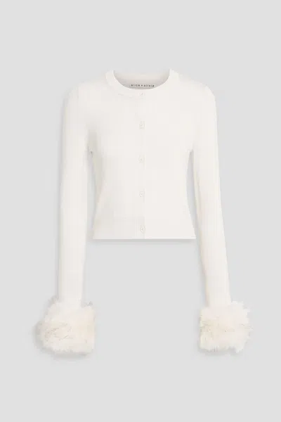 Alice And Olivia Dollie Faux Fur Cuff Cardigan In Soft White