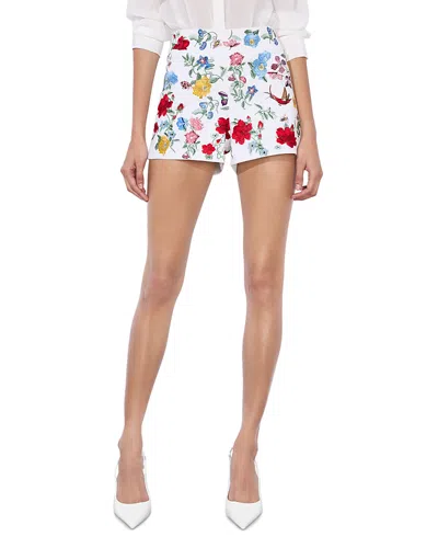 Alice And Olivia Donald Floral High Rise Shorts In White Floral