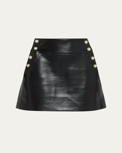 Alice And Olivia Donald High Rise Vegan Leather Side-button Skirt In Black