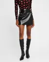 Alice And Olivia Donald High Rise Vegan Leather Side-button Skirt In Black