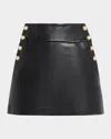 Alice And Olivia Donald High Rise Vegan Leather Side-button Skirt In Black