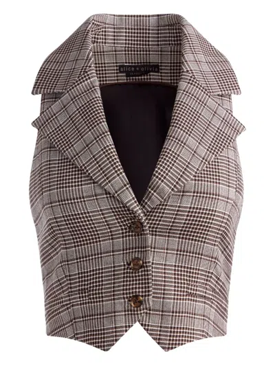 Alice And Olivia Donna Checked Waistcoat In Brown