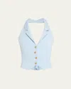 Alice And Olivia Donna Halter Vest In Mineral Blue