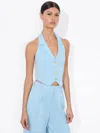 Alice And Olivia Donna Halter Vest In Mineral Blue