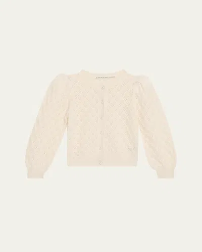Alice And Olivia Doris Cashmere-blend Puff-sleeve Cardigan In Neutral