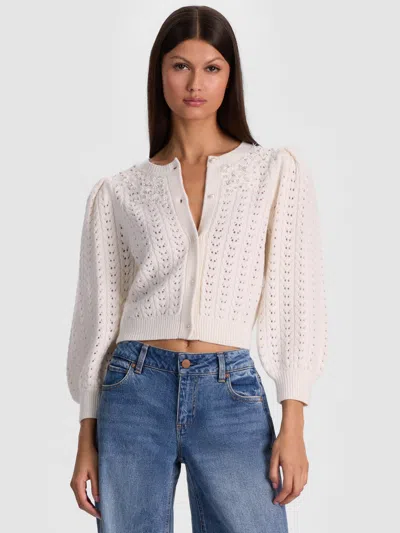 Alice And Olivia Doris Embellished Cardigan In White