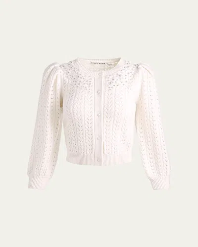 Alice And Olivia Doris Embellished Puff-sleeve Cardigan In White