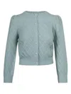 Alice And Olivia Doris Pointelle Puff-sleeve Cashmere Cardigan In Blue