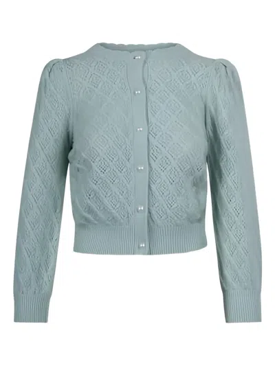 Alice And Olivia Doris Pointelle Puff-sleeve Cashmere Cardigan In Blue