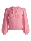 Alice And Olivia Doris Puff-sleeve Bow Sweater In Pink