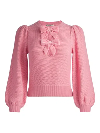 Alice And Olivia Doris Puff-sleeve Bow Sweater In Pink