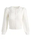 Alice And Olivia Doris Puff-sleeves Embellished Cardigan In White