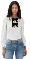 Alice And Olivia Doris Pullover Sweater Soft White/black In White