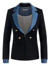 Alice And Olivia Double-breasted Denim-collar Blazer