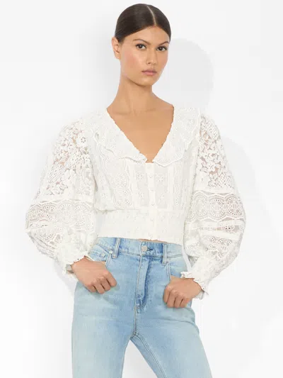 Alice And Olivia Dove Ruffled Crop Top In White