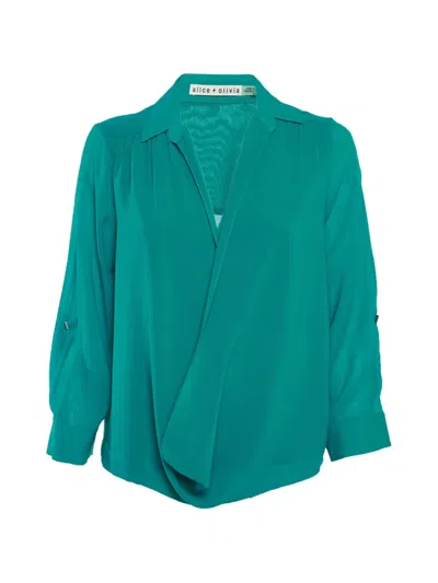 Pre-owned Alice And Olivia Draped Long-sleeve Blouse In Blue