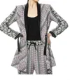Alice And Olivia Dream Castle Lincoln Piped Drawstring Waist Blazer In Black In Gray
