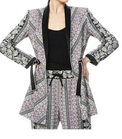 Alice And Olivia Dream Castle Lincoln Piped Drawstring Waist Blazer In Black In Gray