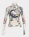 Alice And Olivia Dreamscape Delaina Long-sleeve Turtleneck Top In Multi