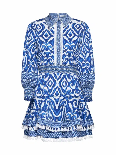 Alice And Olivia Dress In Artisan Ikat French Blue