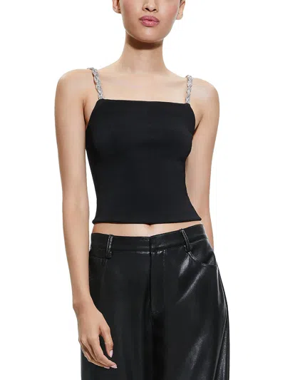 Alice And Olivia Drina Crystal-embellished Stretch-knit Tank In Black
