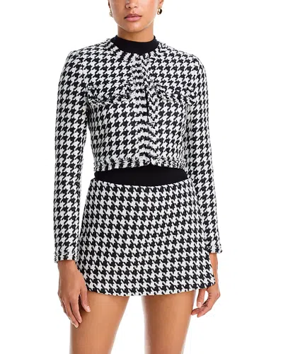 Alice + Olivia Alice And Olivia Dumont Boxy Fringe Trim Jacket In Black