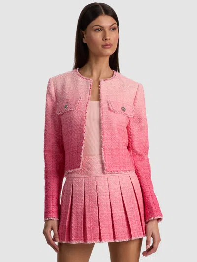 Alice And Olivia Dumont Embellished Tweed Jacket In Pink