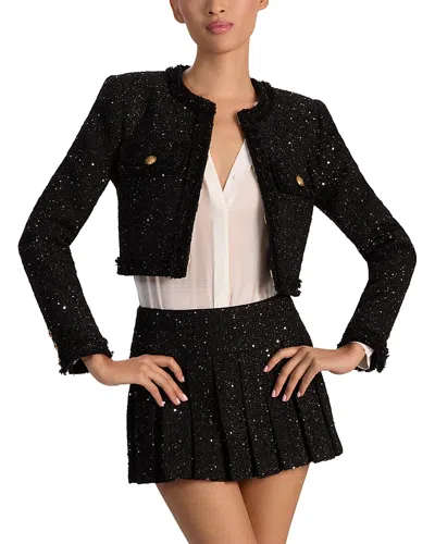 Alice And Olivia Dumont Tweed Cropped Jacket In Black