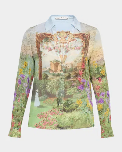 ALICE AND OLIVIA DUSK TO DAWN ELOISE BUTTON-FRONT BLOUSE