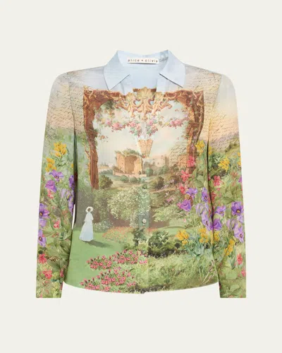 ALICE AND OLIVIA DUSK TO DAWN ELOISE BUTTON-FRONT BLOUSE
