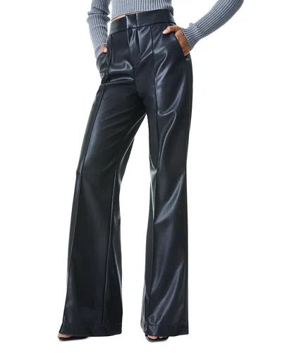 Alice And Olivia Dylan High Waist Wide Leg Pants In Black Faux Leather In Black Vegan Leather